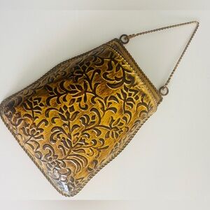 Vintage Embossed Burnished Brown Gold Metal Wall Pocket Sconce